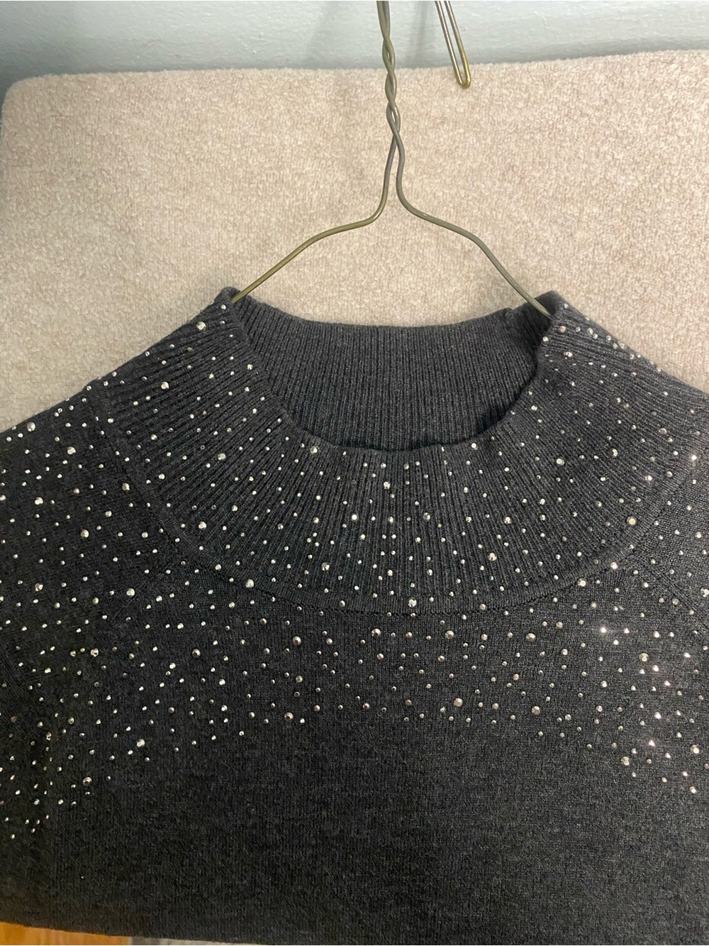 Neiman Marcus Charcoal Rhinestone-Embellished Women’s Sweater